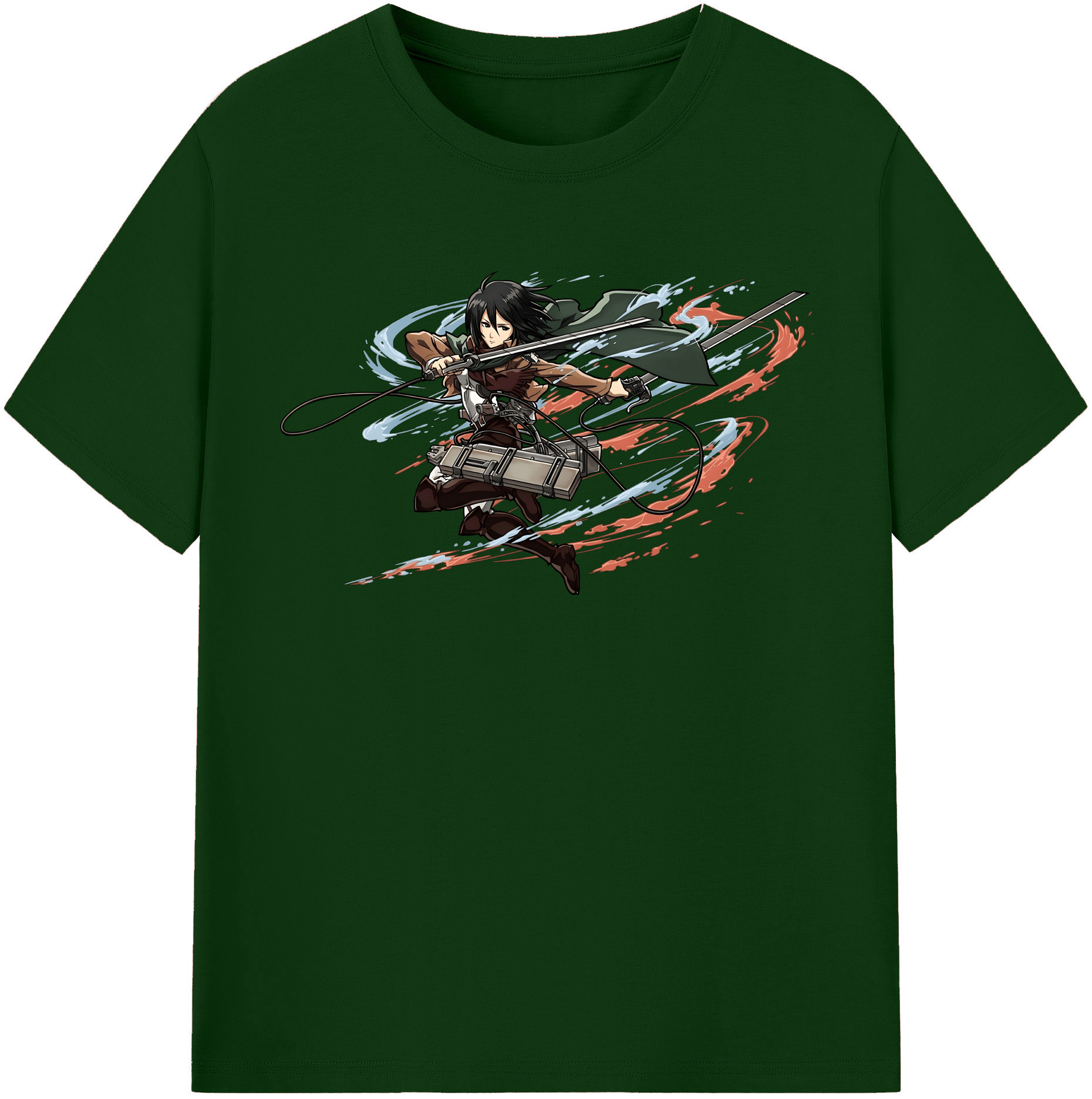 （画像用） 進撃の巨人 ミカサ·アッカーマン Attack on Titan Mikasa Ackerman 綿100％半袖Tシャツ（フロントプリント）